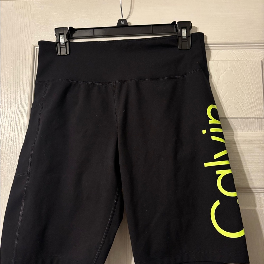 Calvin Klein Black and Neon Green Bike Shorts